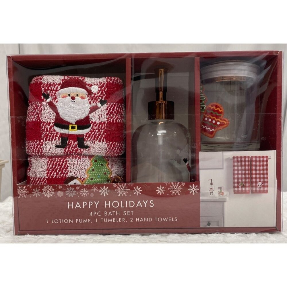 Happy Holidays 4PC Bath Set, see description below, NWB - SKU 1485